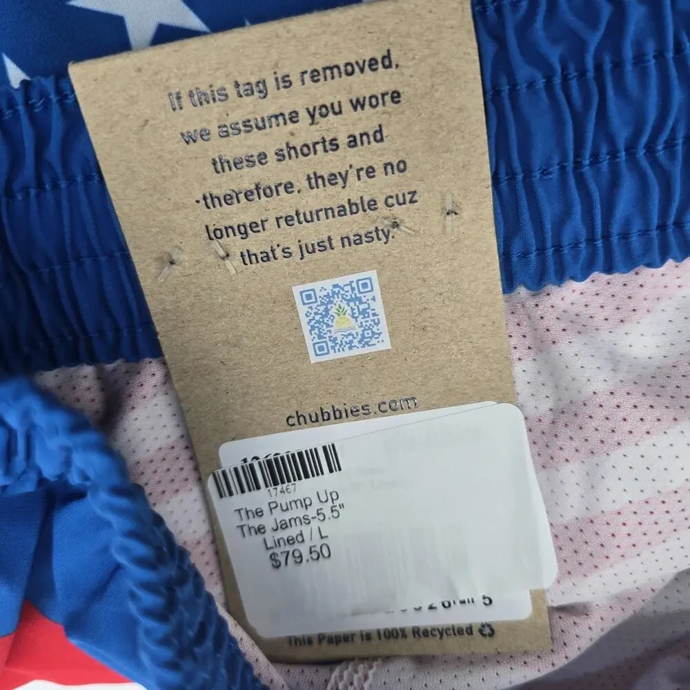 Chubbies Swim Trunks Men Small 5.5 Inch Blue Pump Flag 4th July Shorts Liner